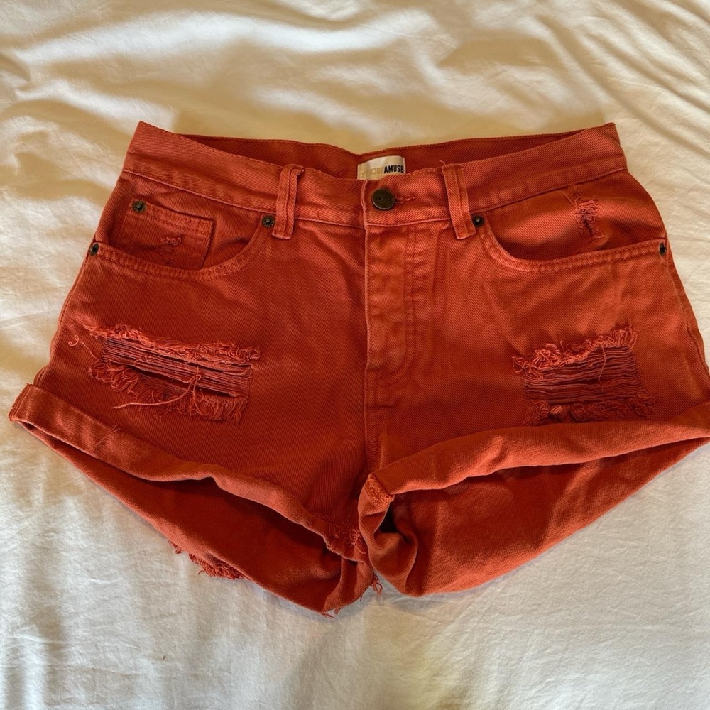 AMUSE Society orange denim shorts